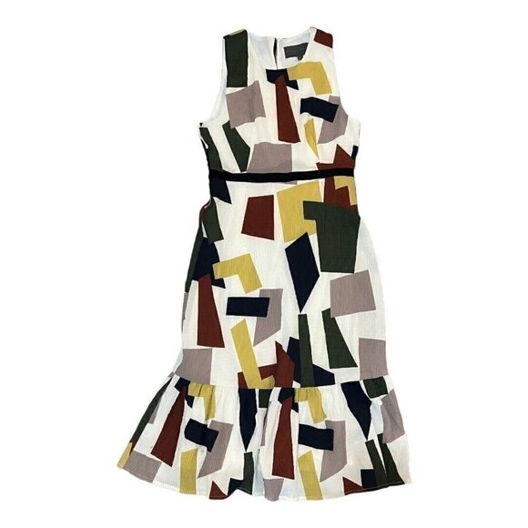 Anthropologie Sunday In Brooklyn Dress Size Small Flounced Geometric Crepe - Picture 2 of 8
